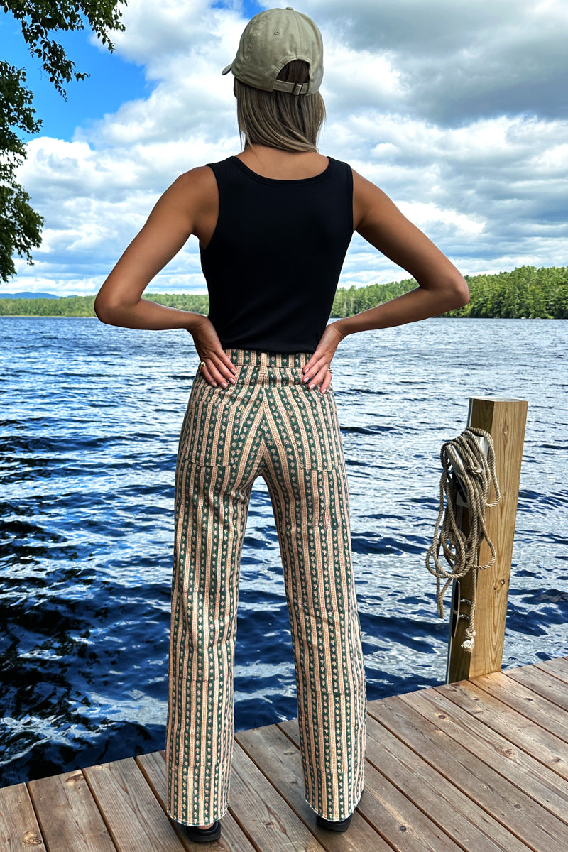 Everyday Pant - Vintage Floral Stripe Pine