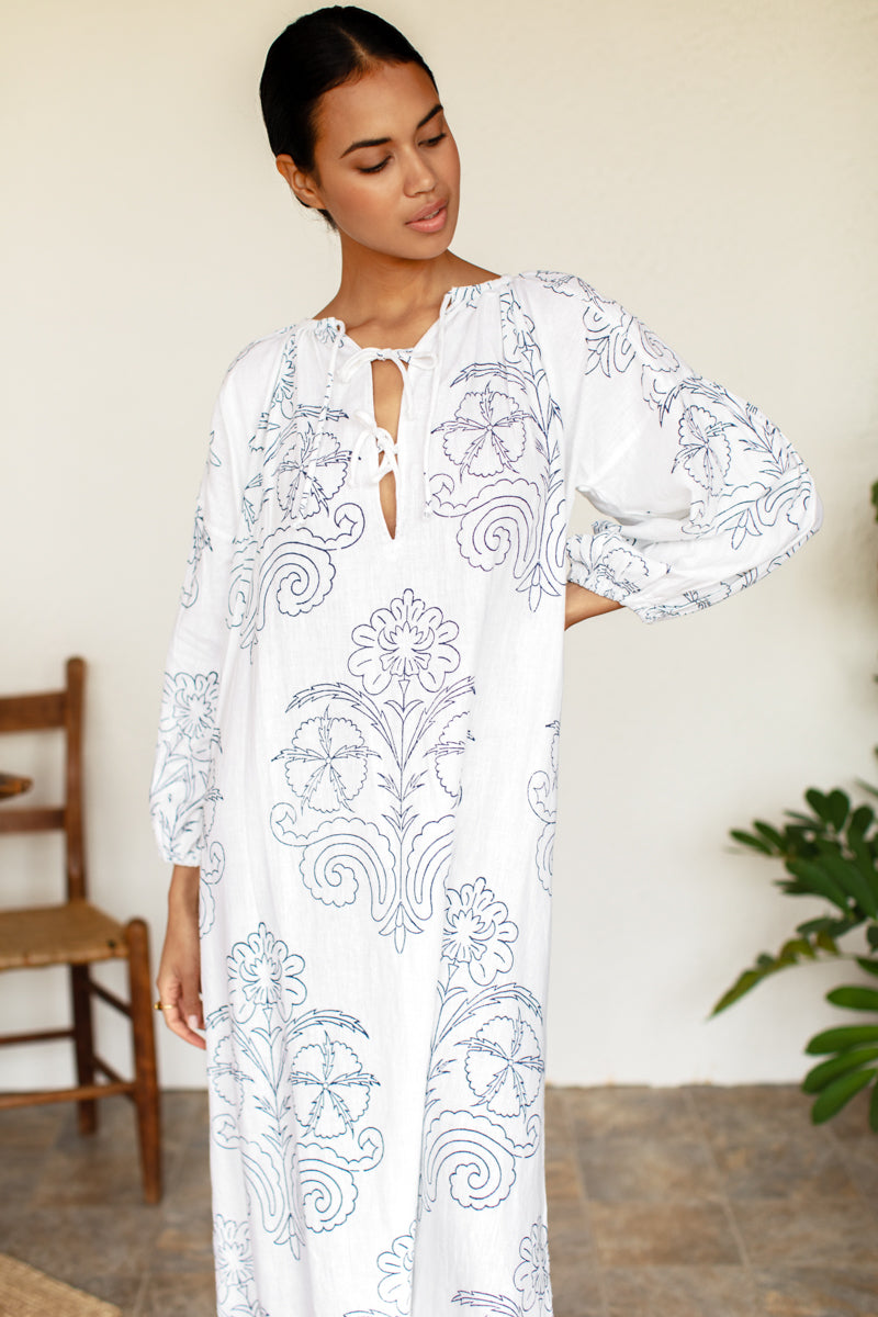 Folk Maxi Dress - Maeve Outline Indigo Linen