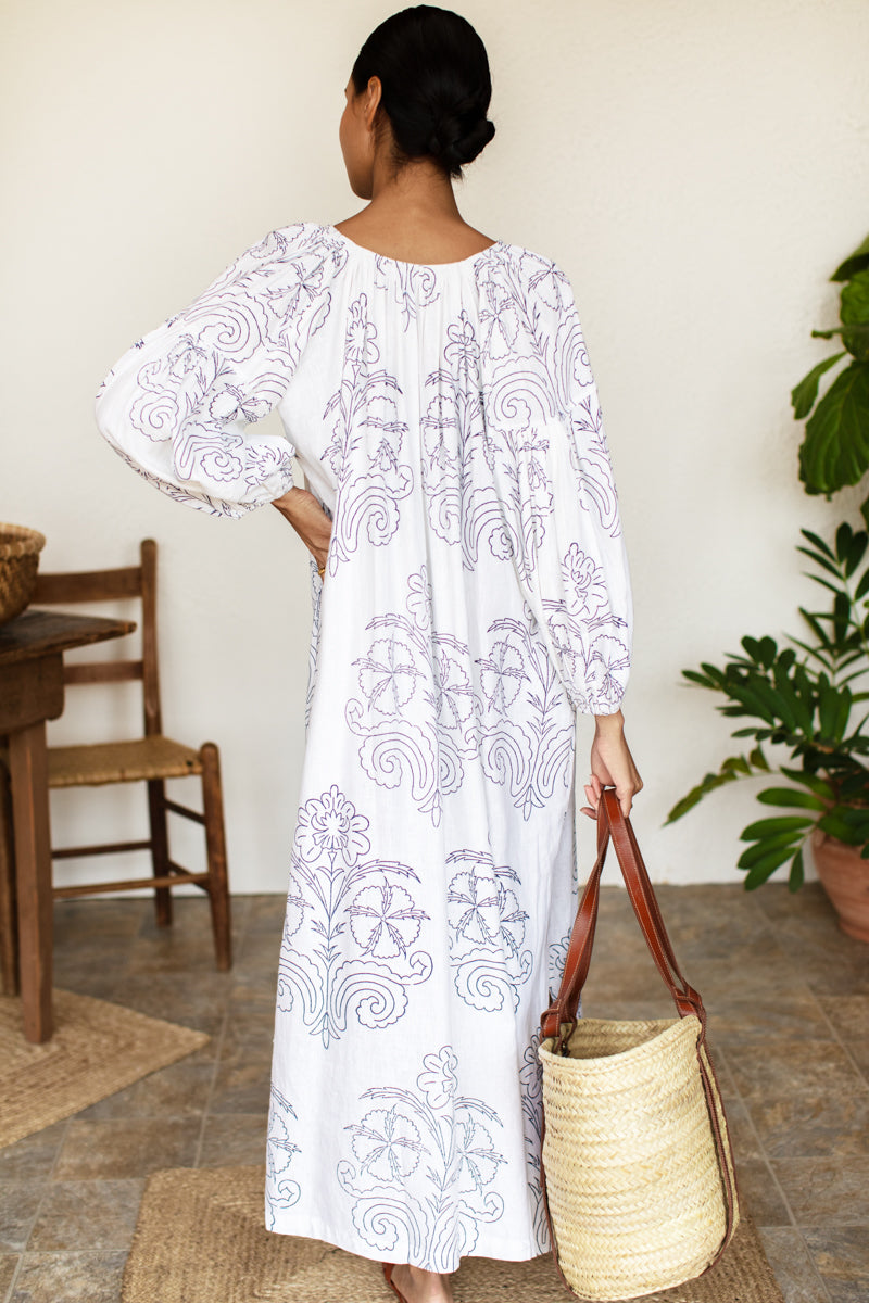 Folk Maxi Dress - Maeve Outline Indigo Linen