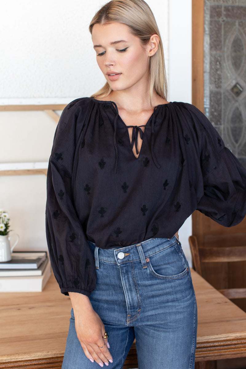 Folk Top - Embroidered Clover Midnight
