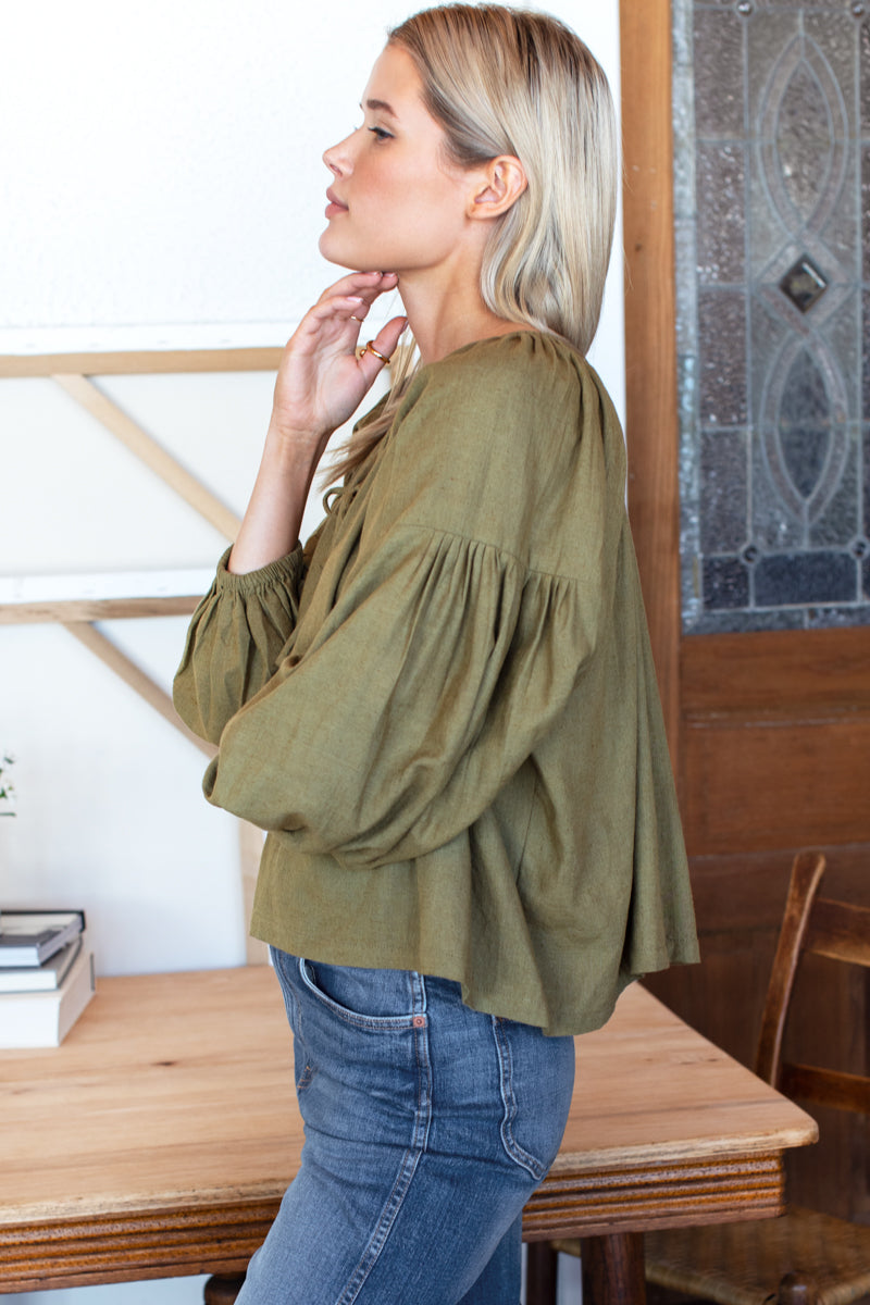 Folk Top - Gothic Olive Linen