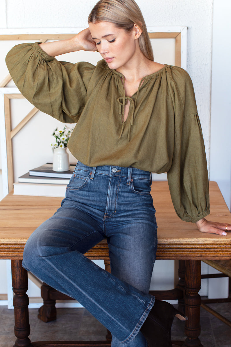 Folk Top - Gothic Olive Linen