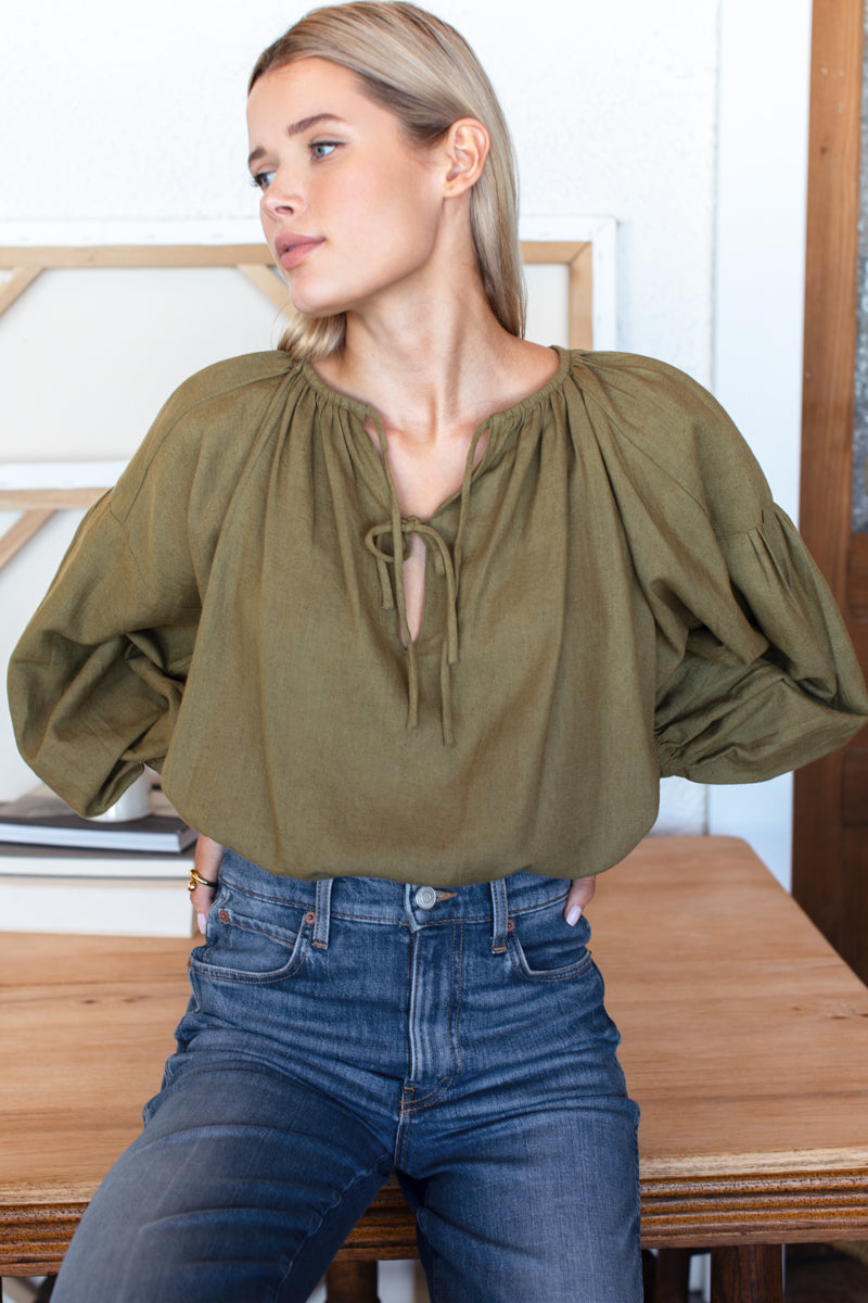 Folk Top - Gothic Olive Linen