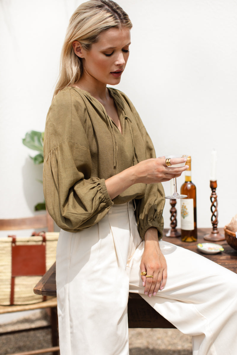 Folk Top - Gothic Olive Linen