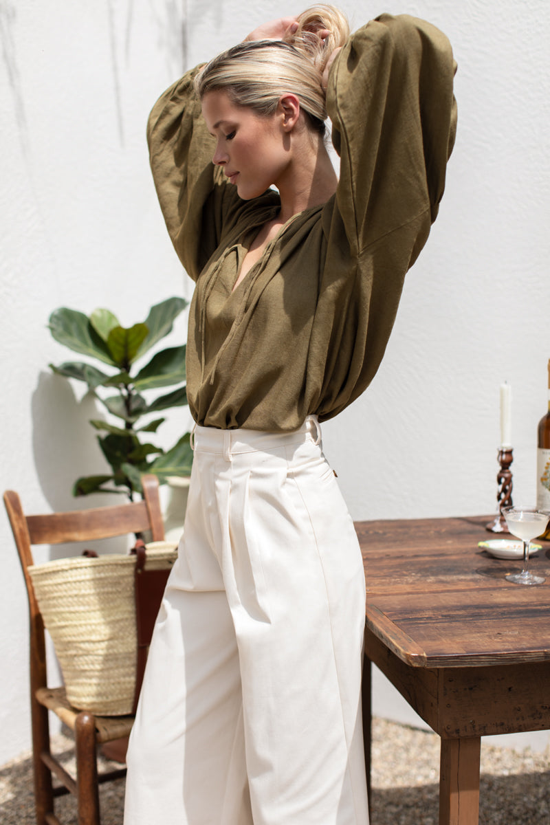 Folk Top - Gothic Olive Linen