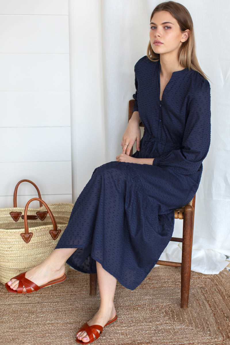 Frances 3 Dress - Maritime Swiss Dot Organic