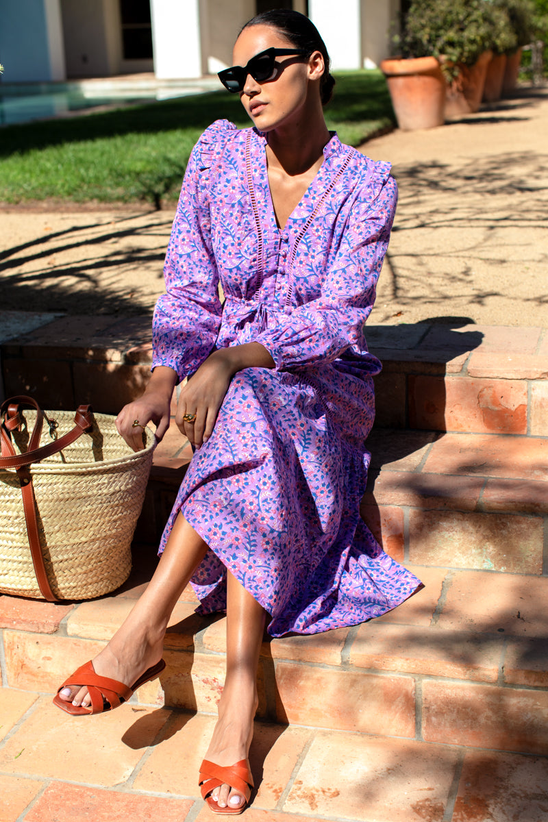 Frances 4 V Dress - Violet Wildflower Organic