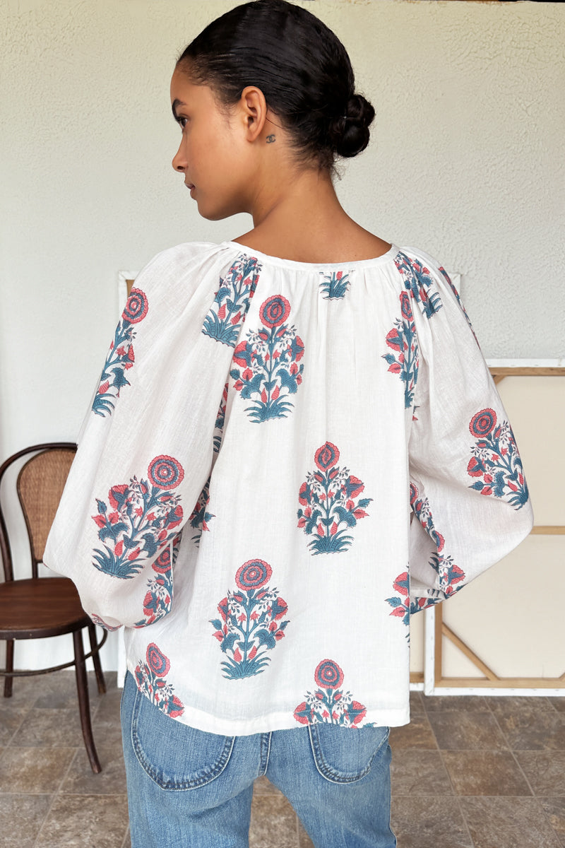 Frances Blouse 2 - Teal + Carnelian Market Flowers Organic