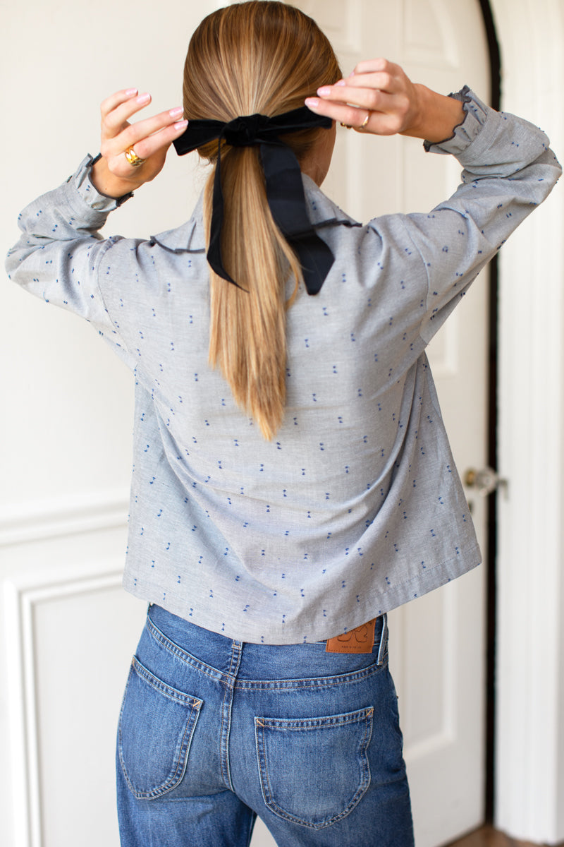 French Heirloom Shirt - Ash W/ Indigo Dots