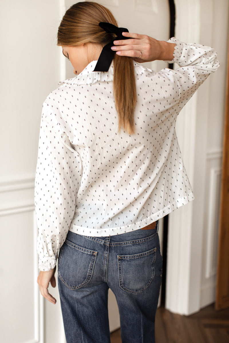 French Heirloom Shirt - Speckled Dots Ivory + Black