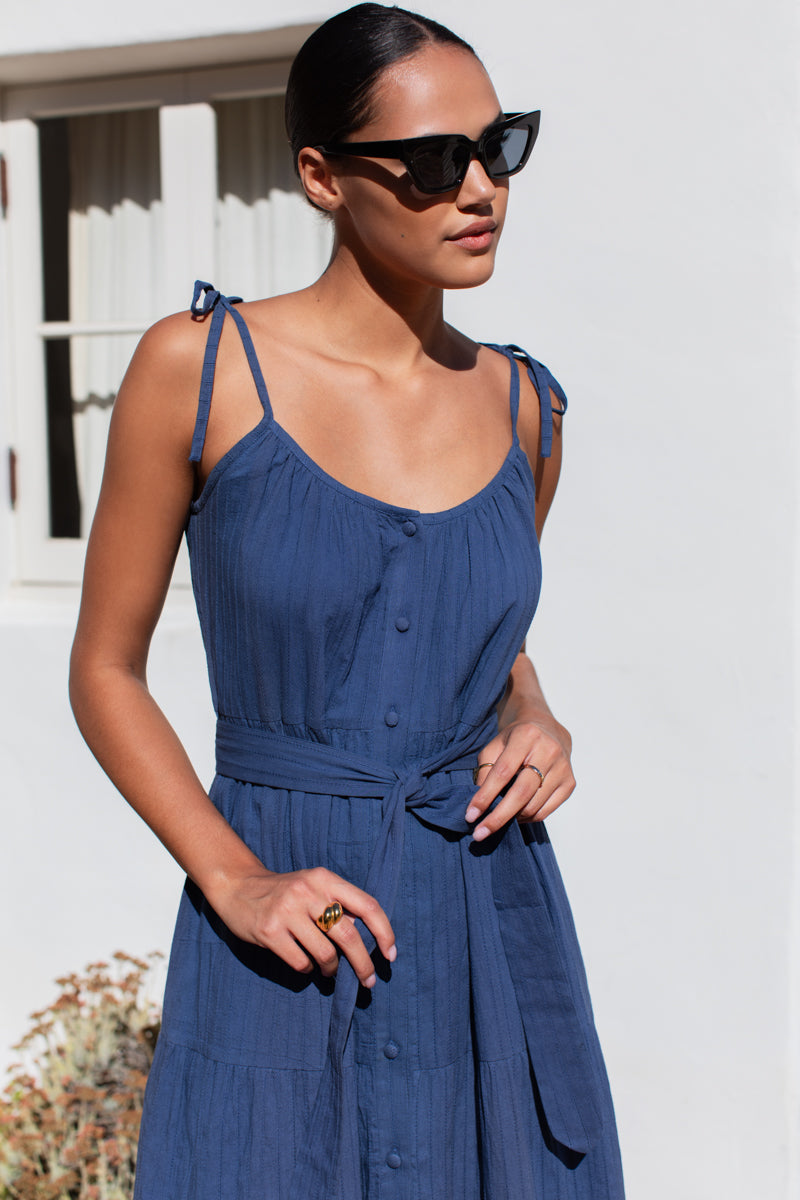 India Button Front Sundress 2 - Blue Indigo