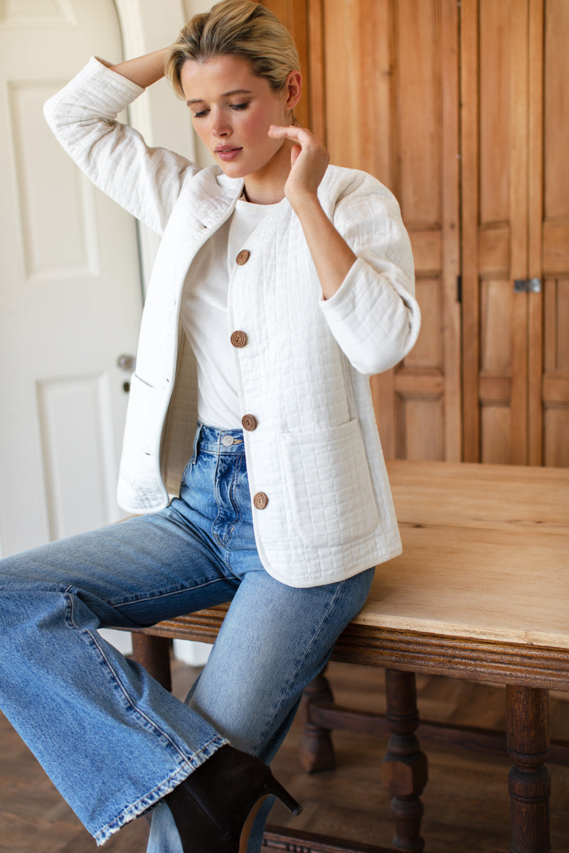 India Quilted Jacket - Cloud White Organic
