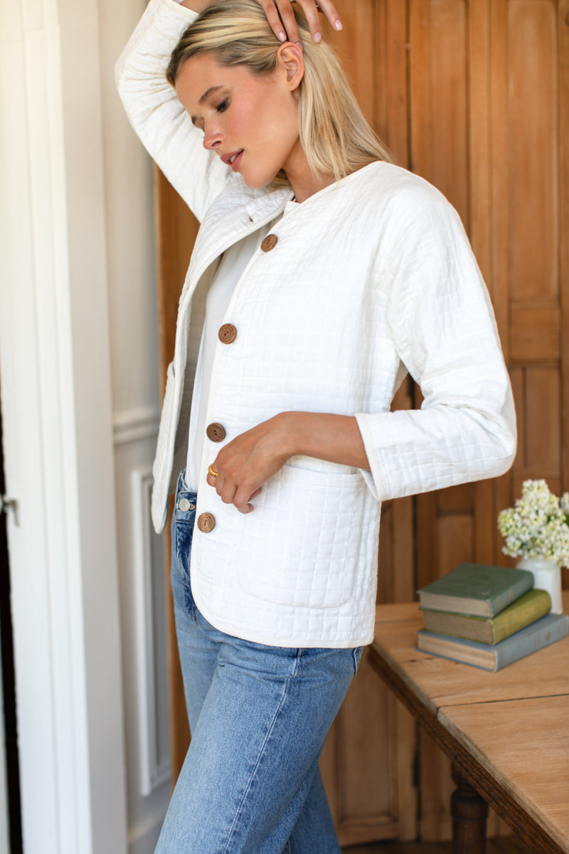 India Quilted Jacket - Cloud White Organic
