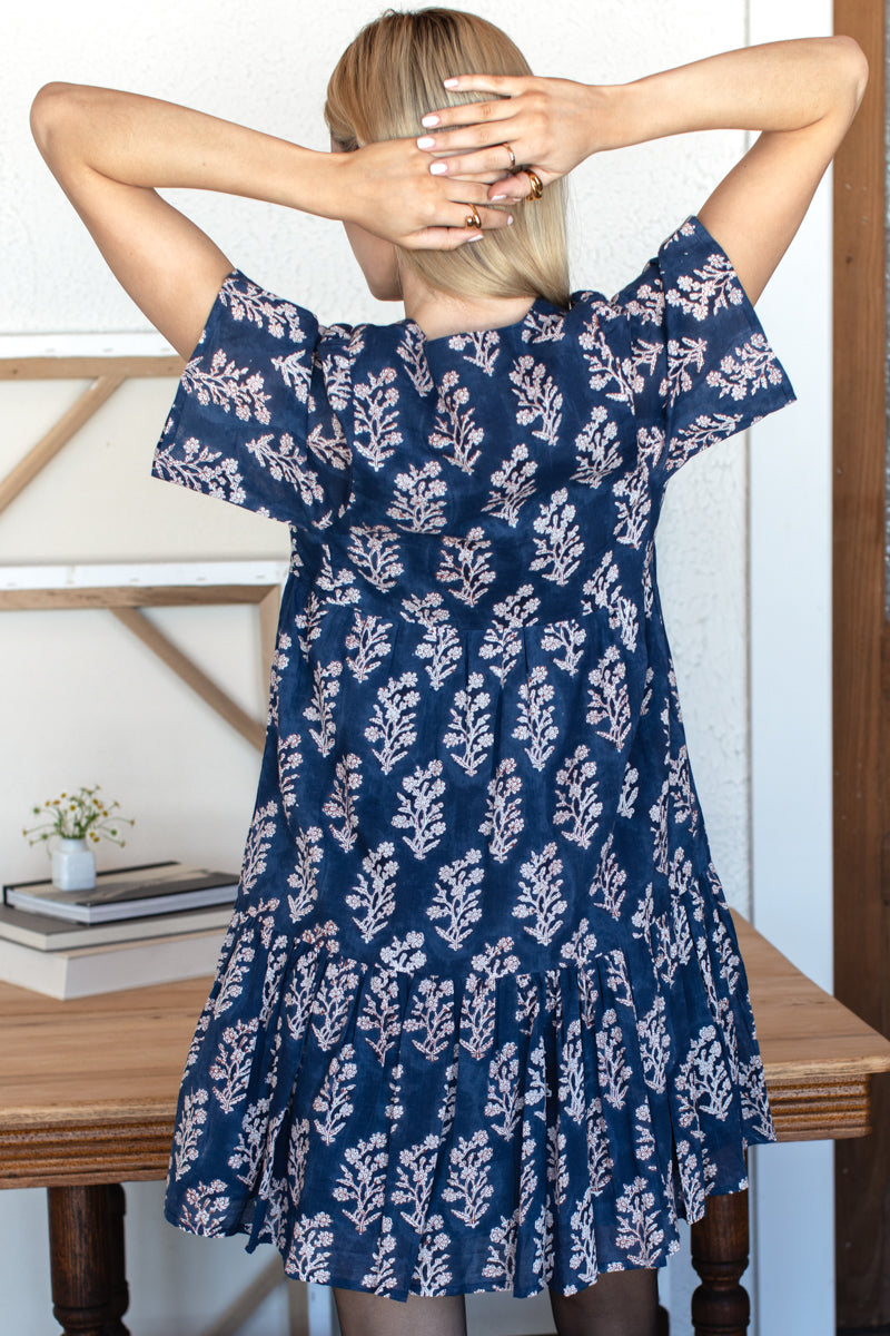 Isla Dress 2 - Pressed Flowers Blue Organic