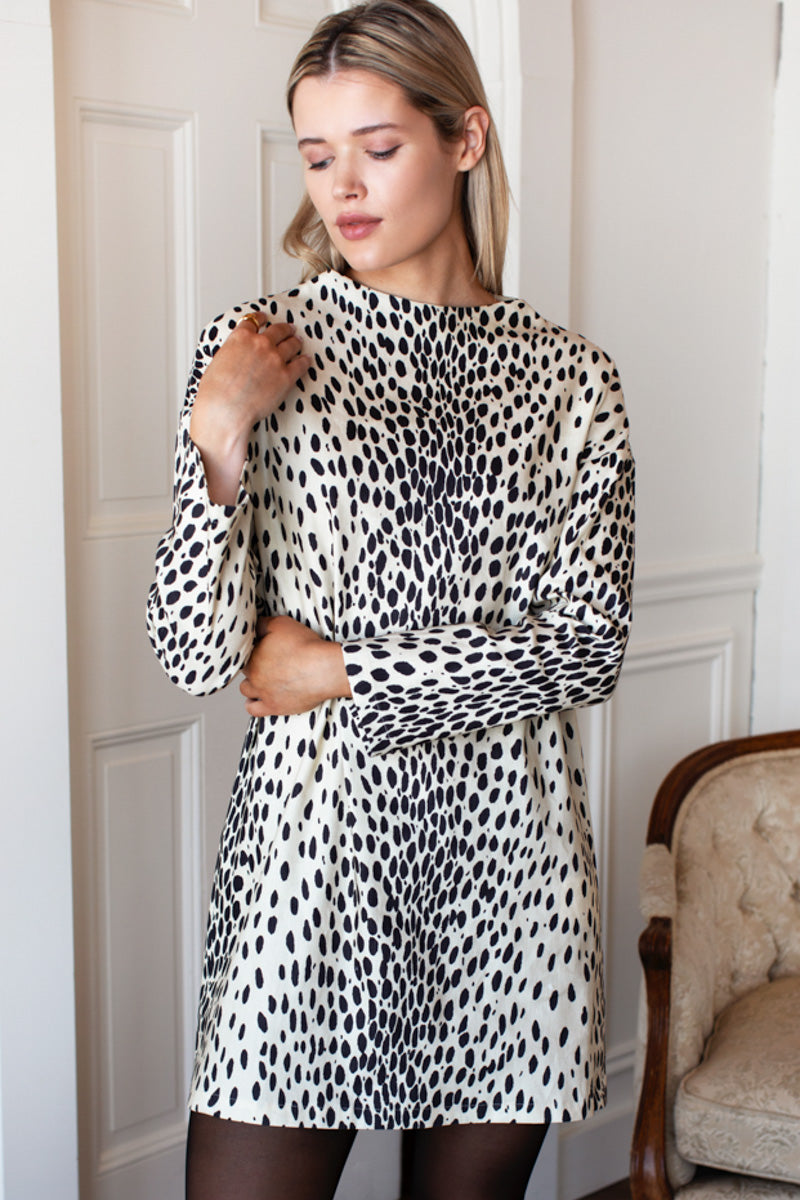 Jewel Neck Dress - Leopard Stretch Linen