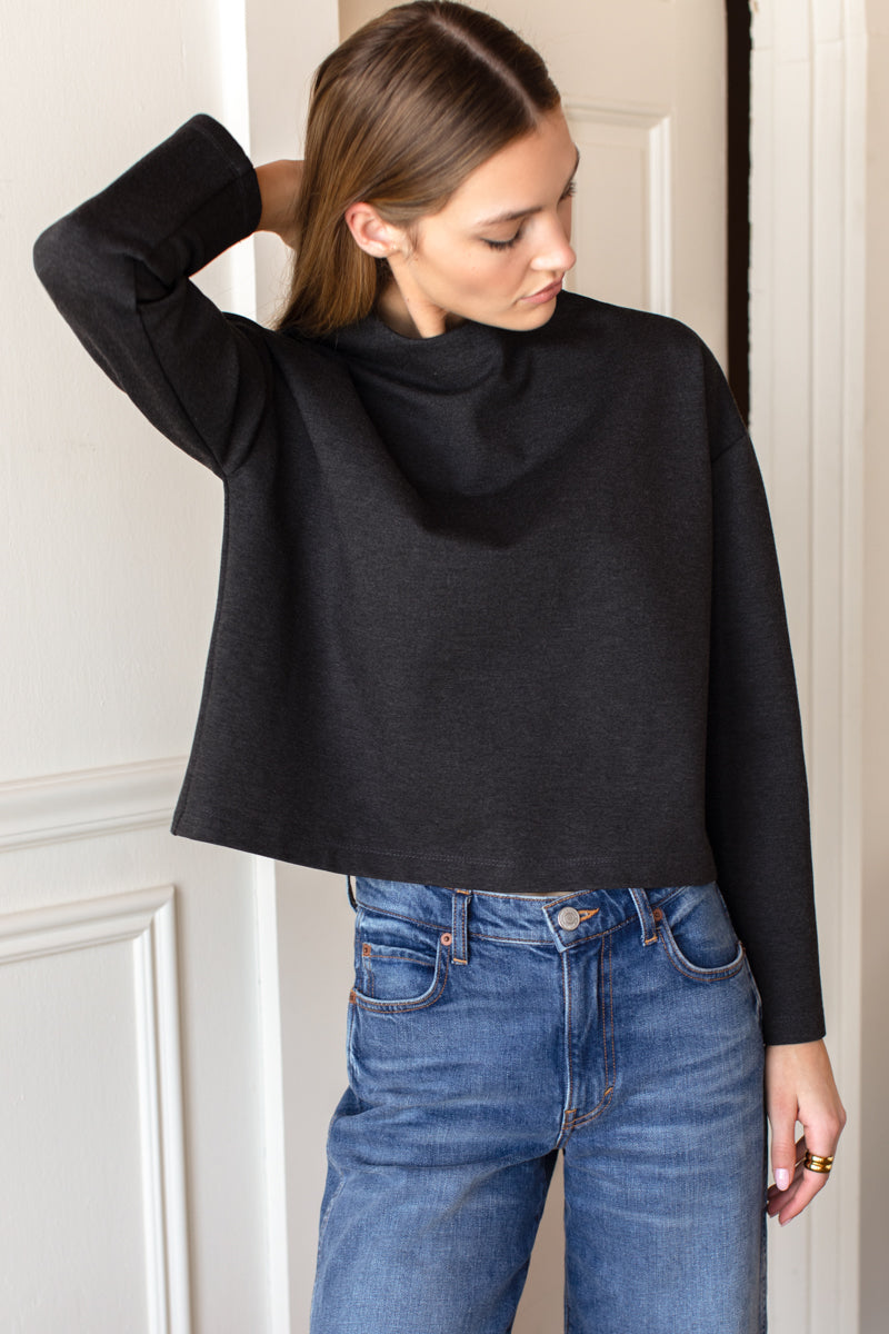 Jewel Neck Top - Charcoal