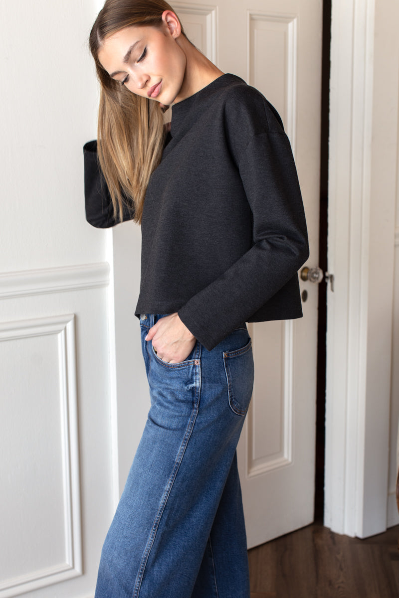 Jewel Neck Top - Charcoal