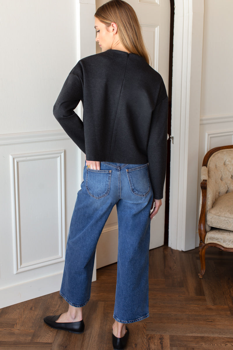 Jewel Neck Top - Charcoal