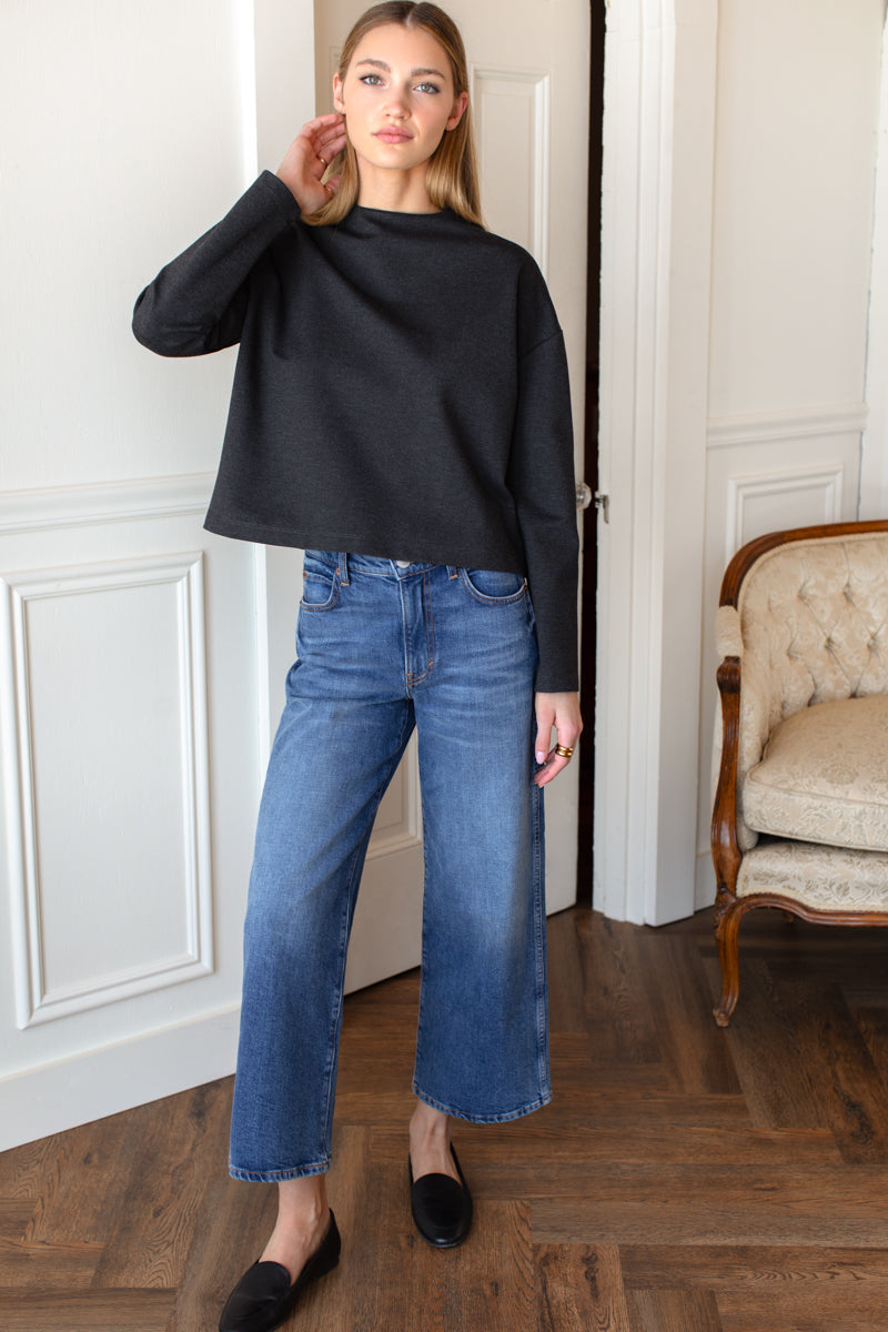 Jewel Neck Top - Charcoal