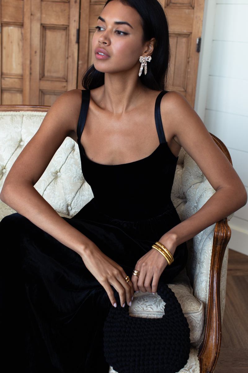 Jour Maxi Dress - Black Silk Velvet