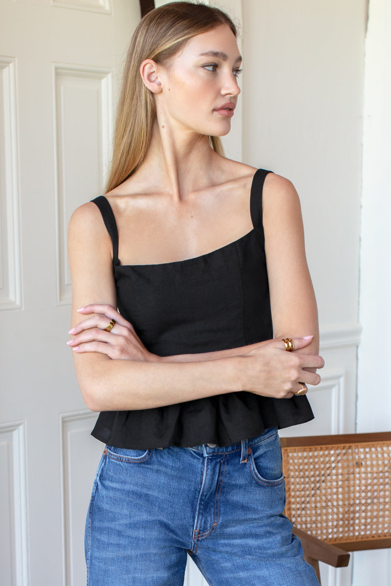 Jour Peplum Top - Black