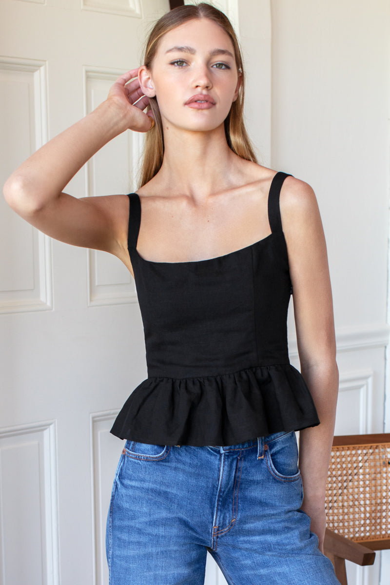 Jour Peplum Top - Black