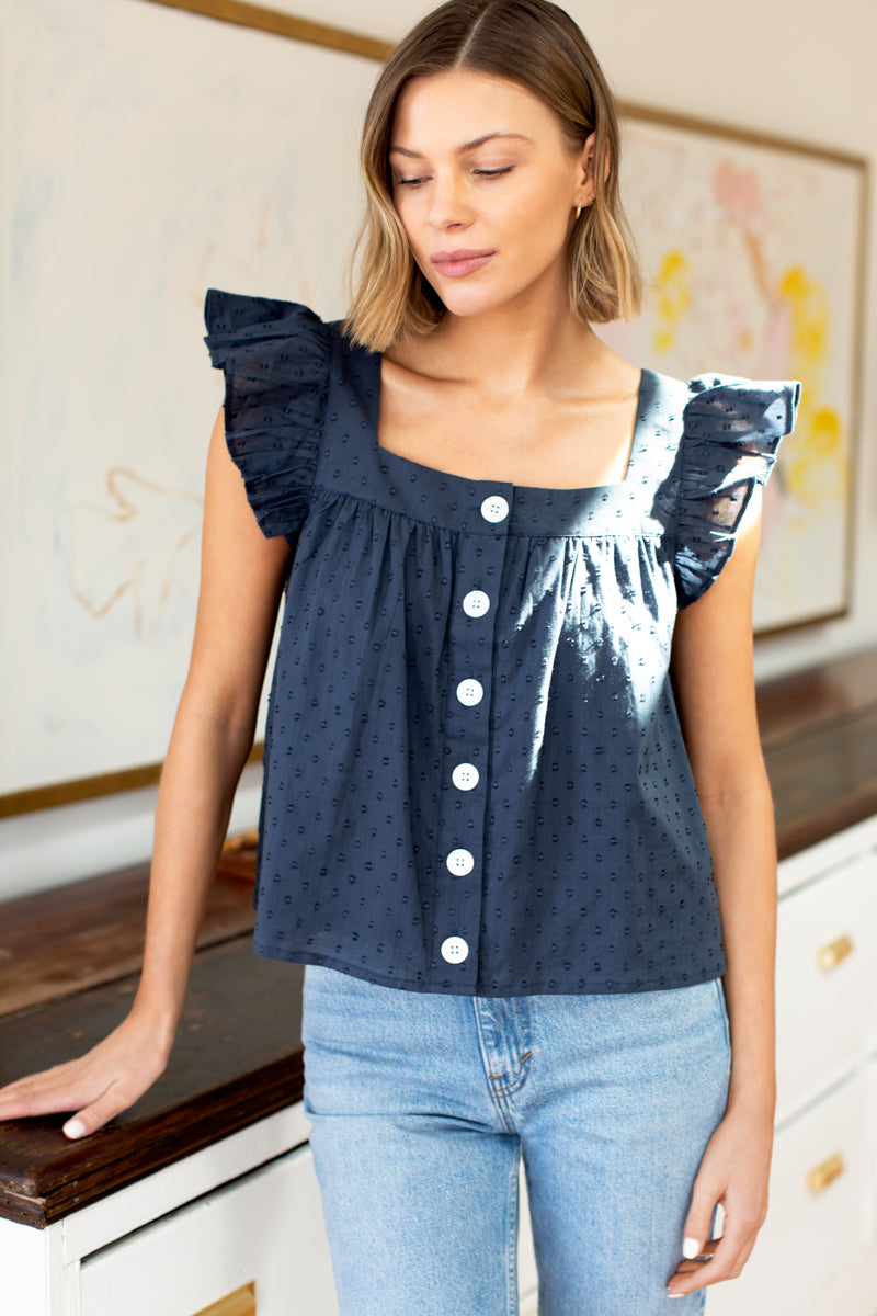 Laurent Flutter Top - Swiss Dot Midnight Organic