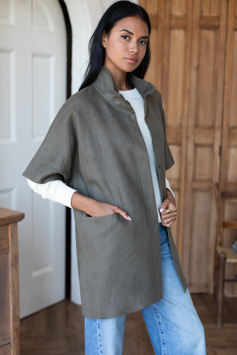 Layering Jacket - Army Green Linen