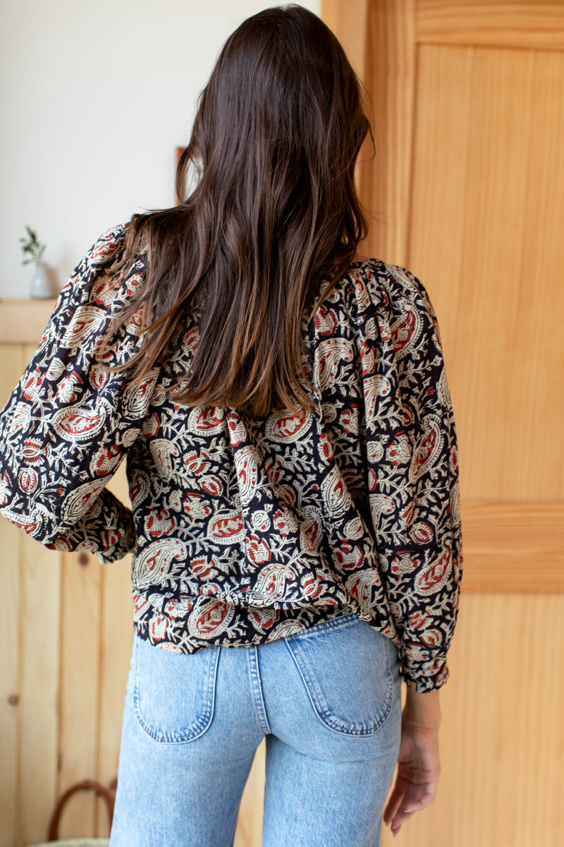 Lucy 2 Blouse - Paisley Black + Clay Satin