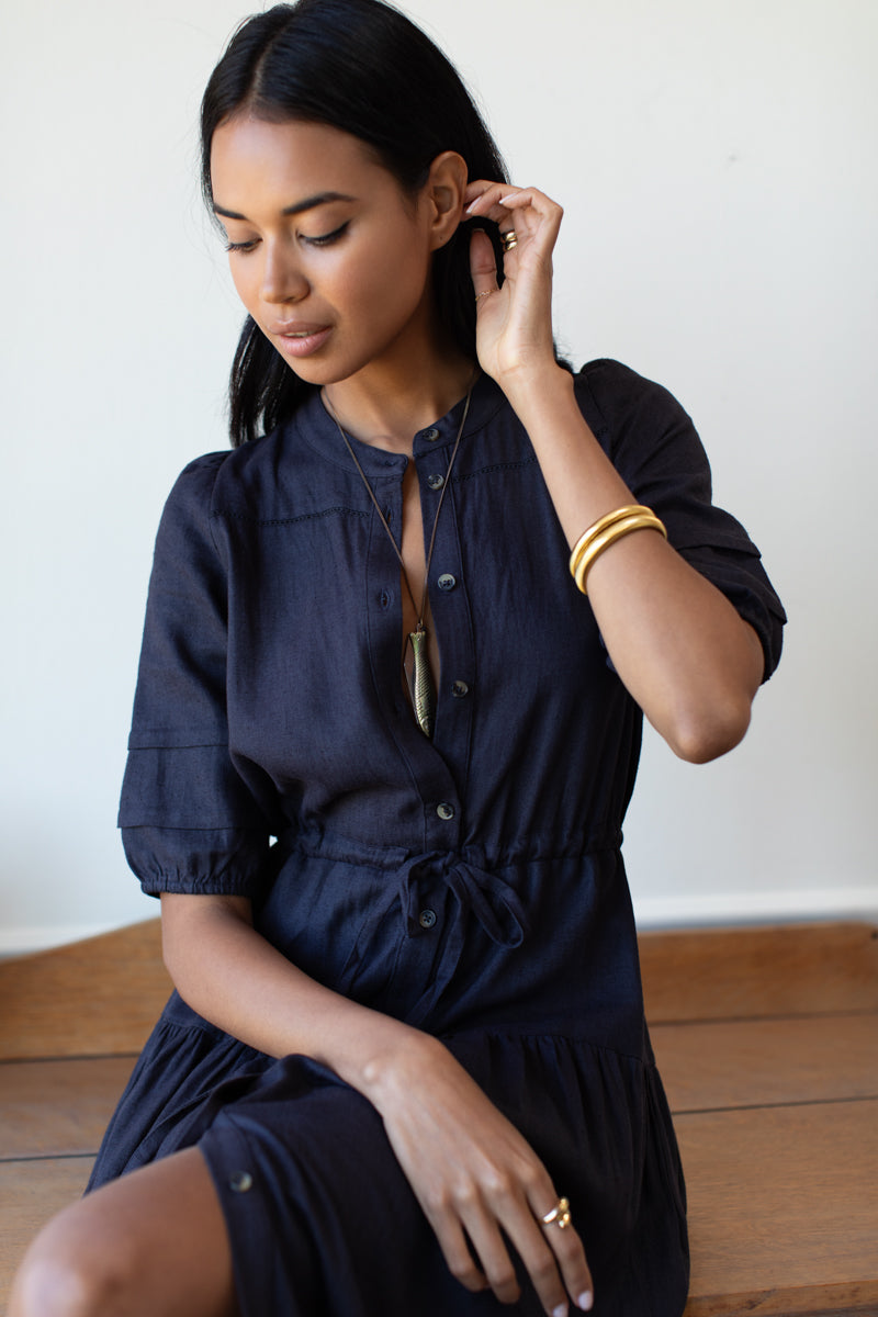 Lucy 4 Basque Dress - Midnight Linen