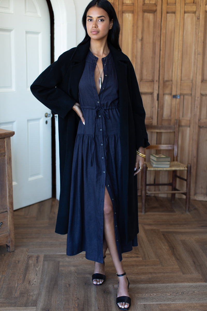 Lucy 4 Basque Dress - Midnight Linen