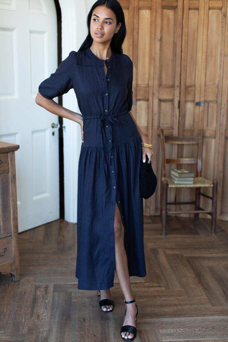 Lucy 4 Basque Dress - Midnight Linen