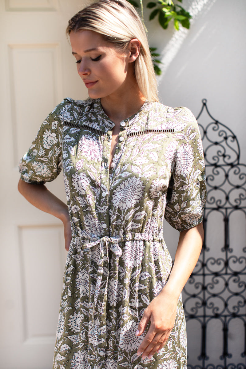 Lucy 4 Short Sleeve Dress - Arles Gothic Olive