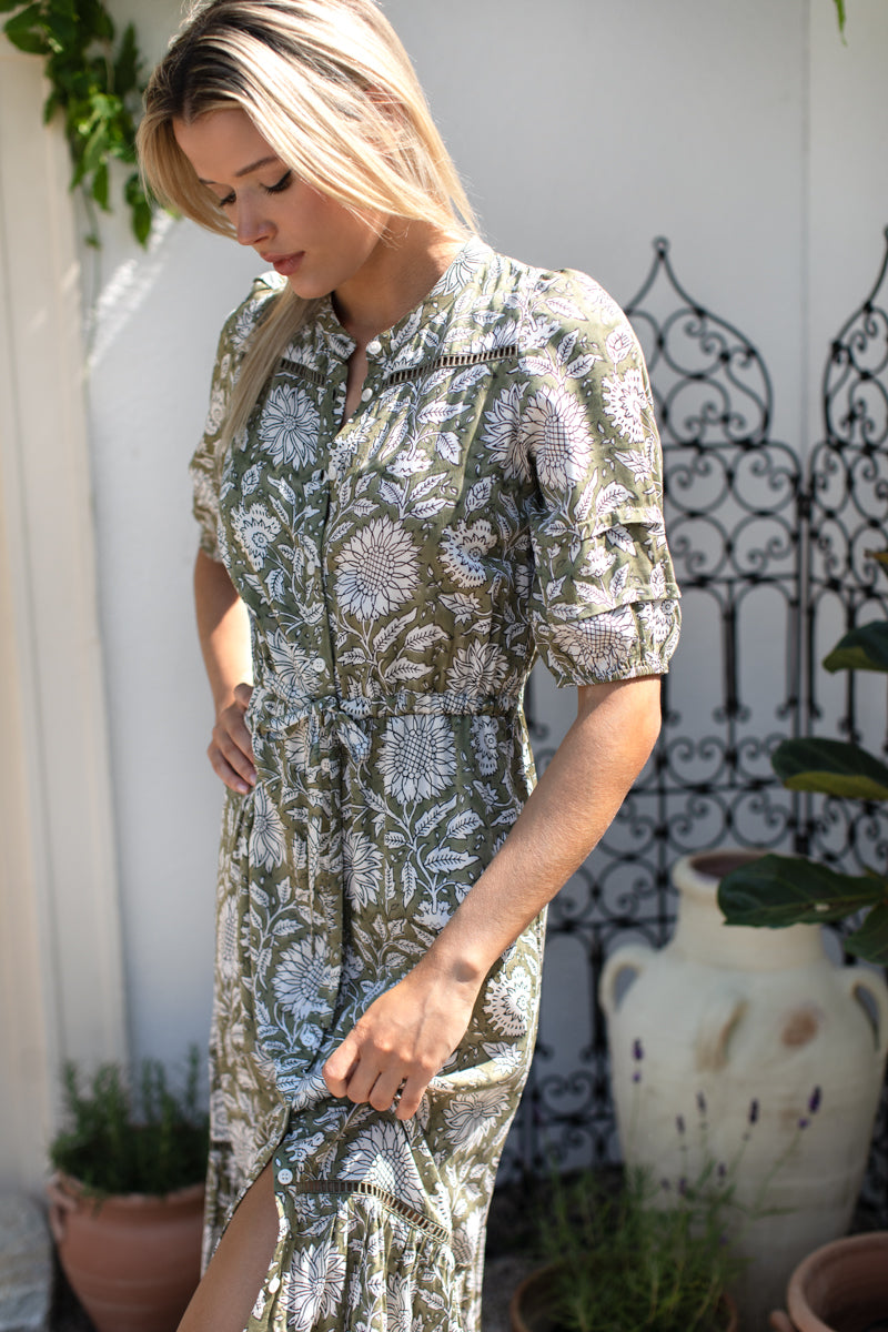 Lucy 4 Short Sleeve Dress - Arles Gothic Olive