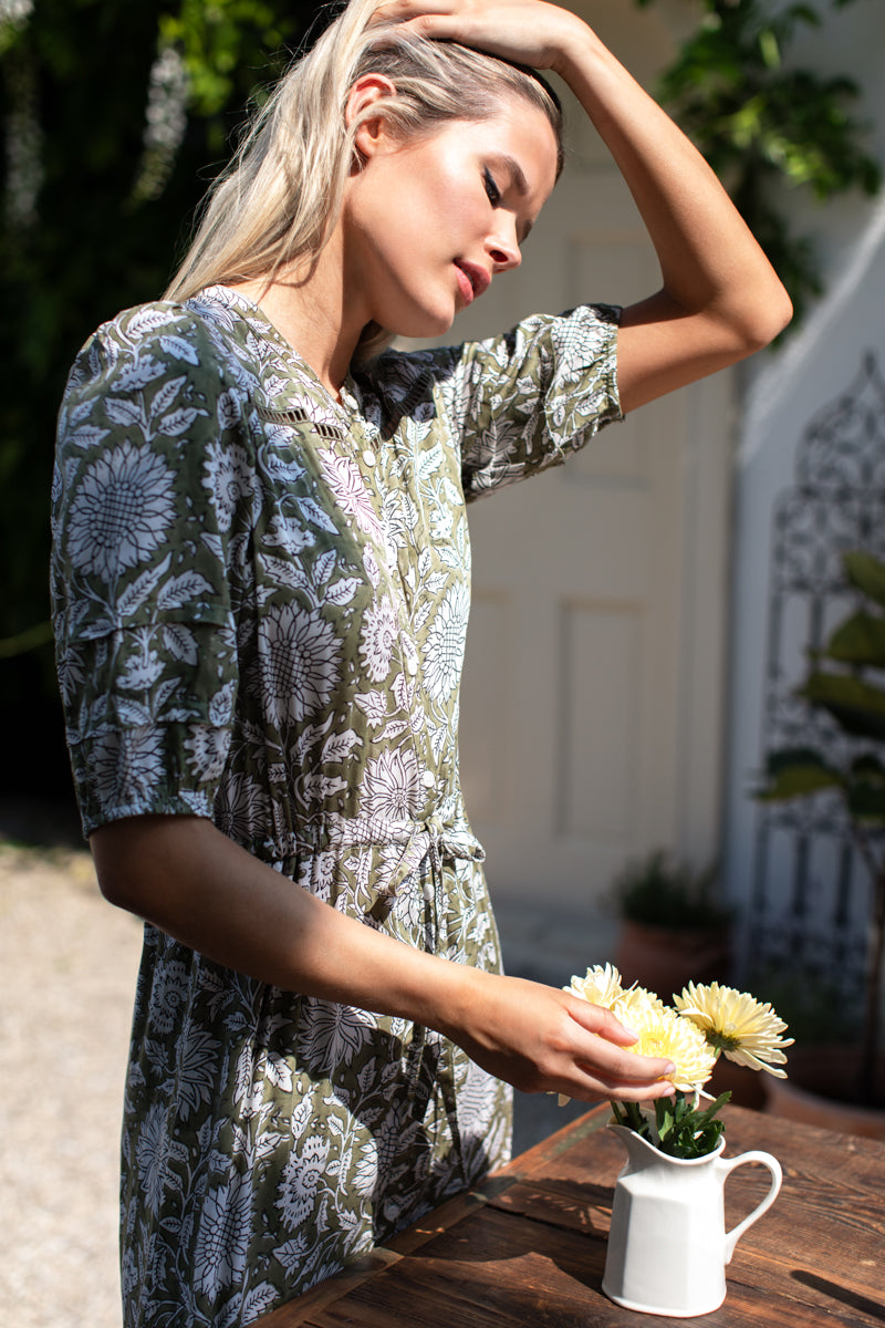 Lucy 4 Short Sleeve Dress - Arles Gothic Olive