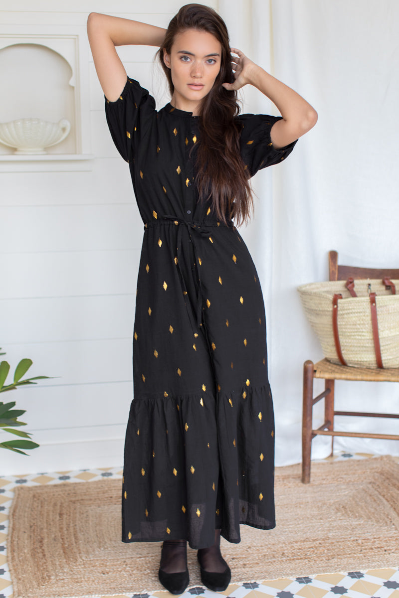 Lucy Dress - Gold Leaf Lurex Black