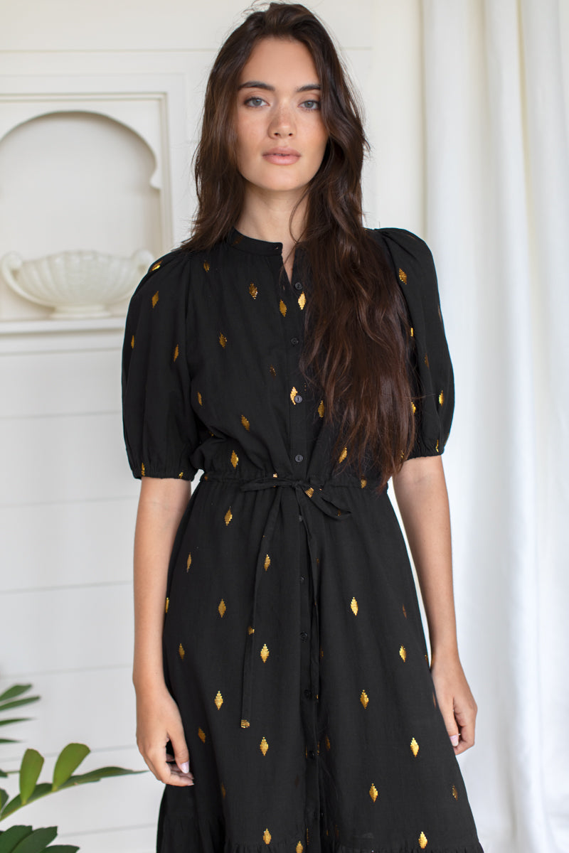 Lucy Dress - Gold Leaf Lurex Black
