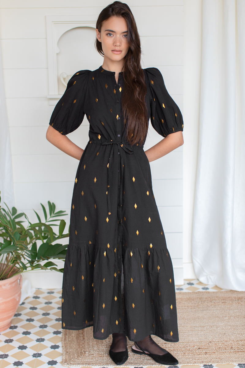 Lucy Dress - Gold Leaf Lurex Black