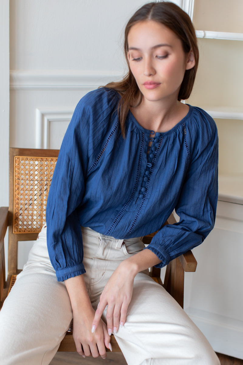 Lucy Heirloom Blouse - Blue Indigo