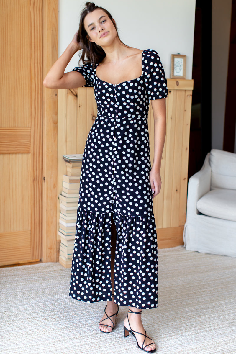 Luie Maxi Dress - Handpainted Dots Black + Ivory