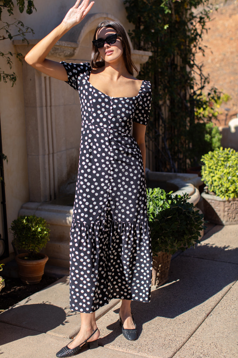 Luie Maxi Dress - Handpainted Dots Black + Ivory
