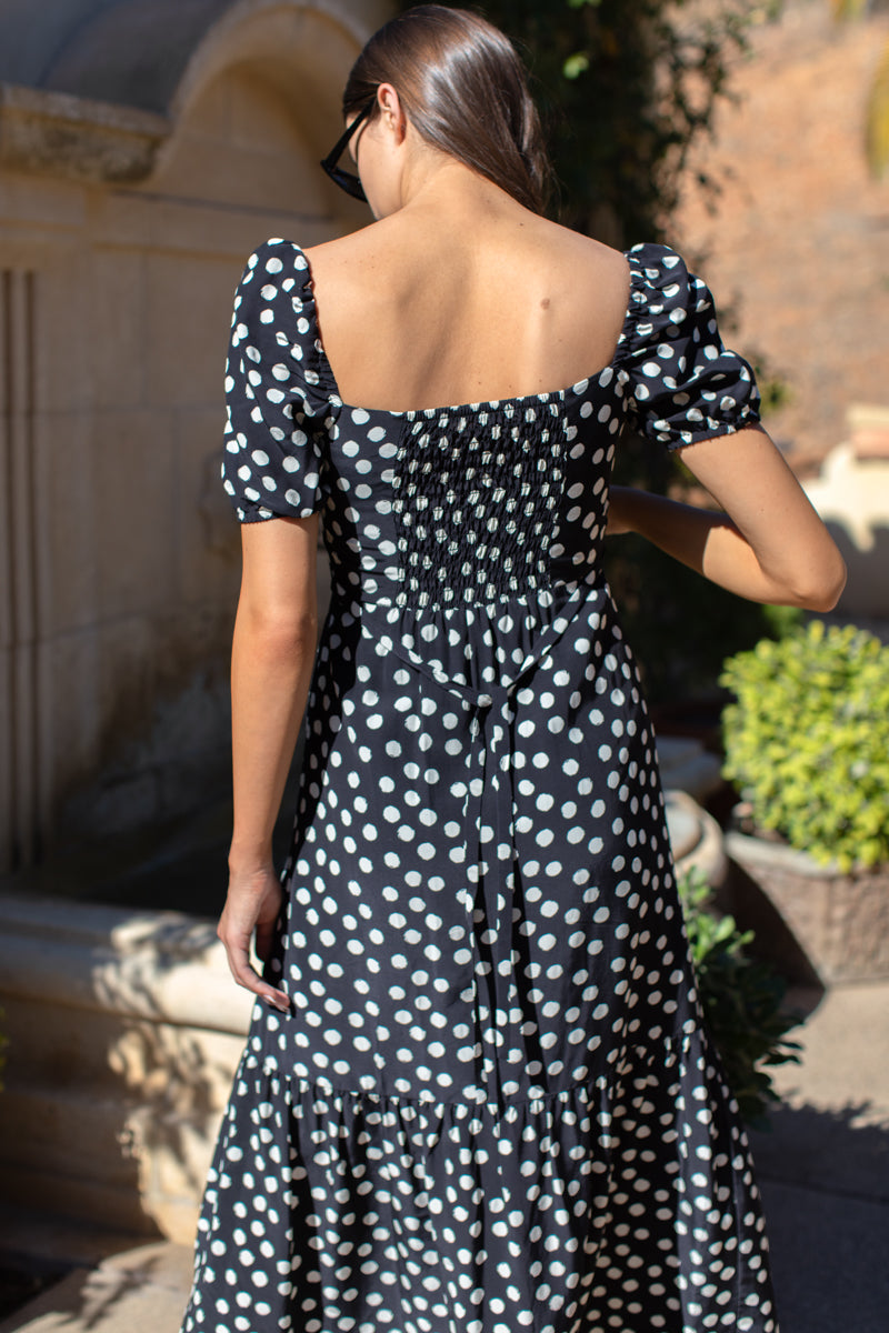 Luie Maxi Dress - Handpainted Dots Black + Ivory