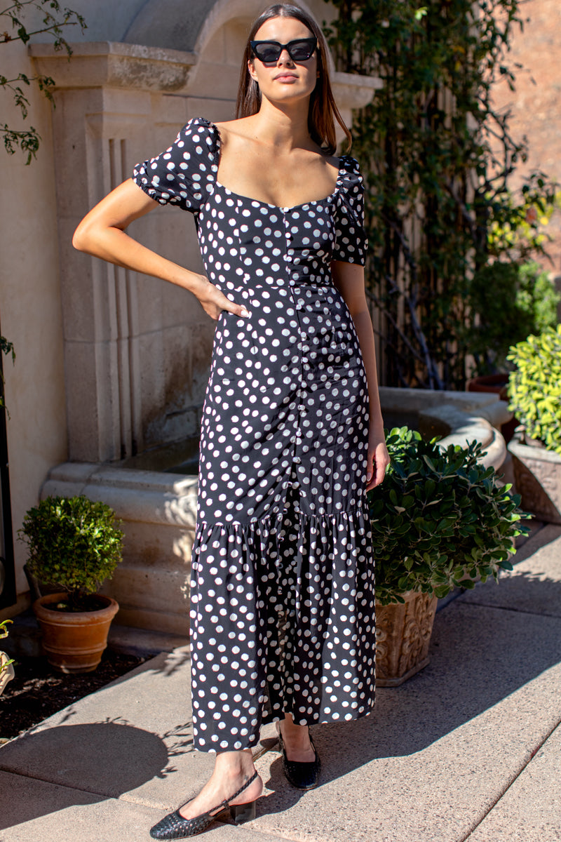 Luie Maxi Dress - Handpainted Dots Black + Ivory