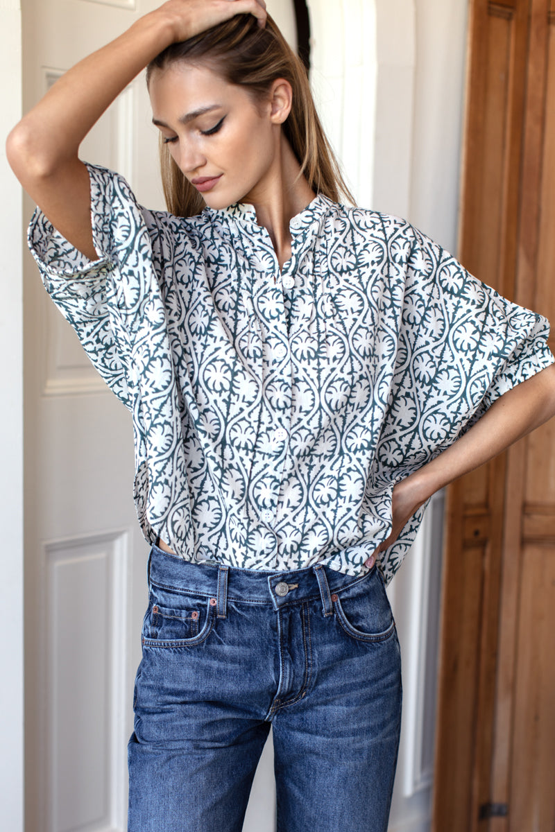 Mandarin Collar Top - Etoile Vine Forest Organic