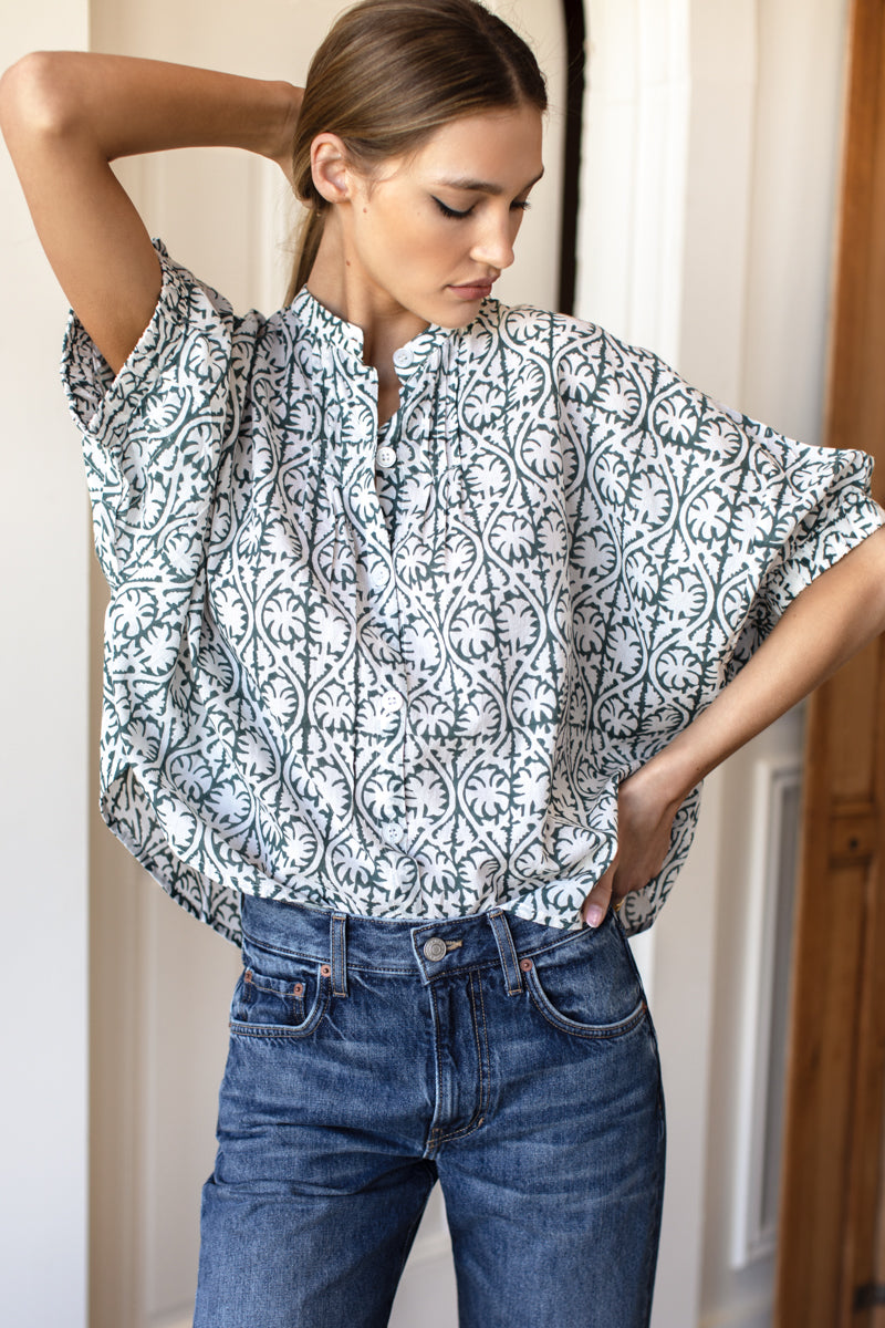 Mandarin Collar Top - Etoile Vine Forest Organic