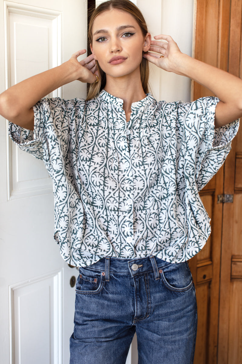Mandarin Collar Top - Etoile Vine Forest Organic