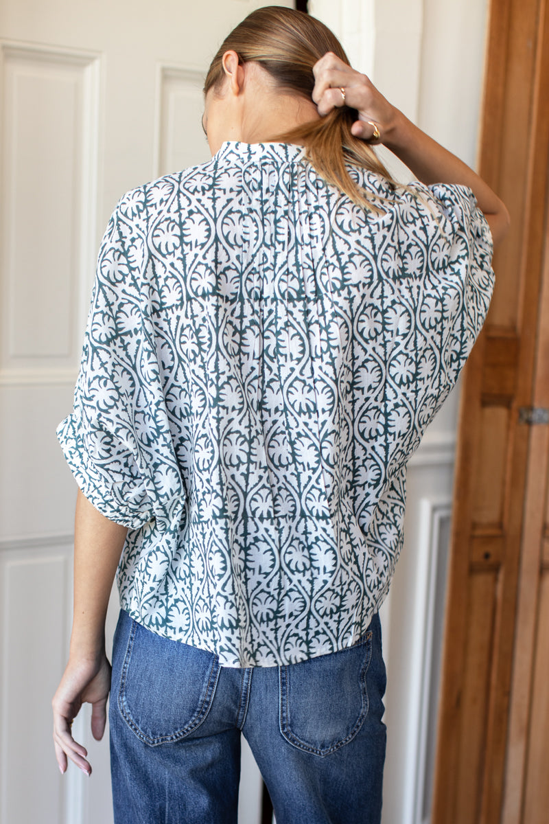 Mandarin Collar Top - Etoile Vine Forest Organic