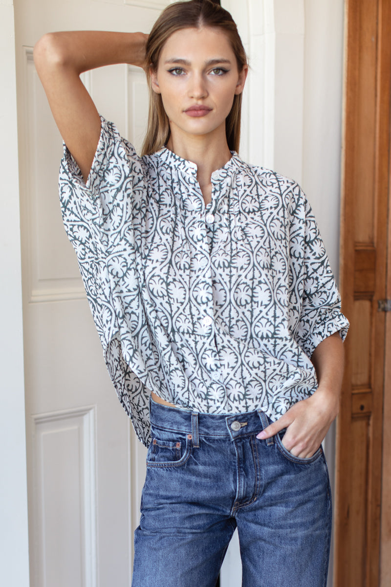 Mandarin Collar Top - Etoile Vine Forest Organic