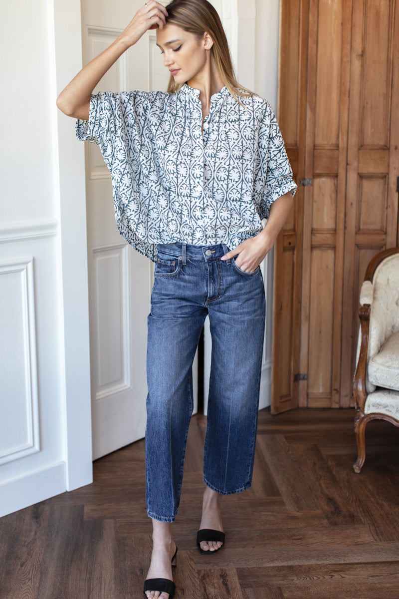 Mandarin Collar Top - Etoile Vine Forest Organic