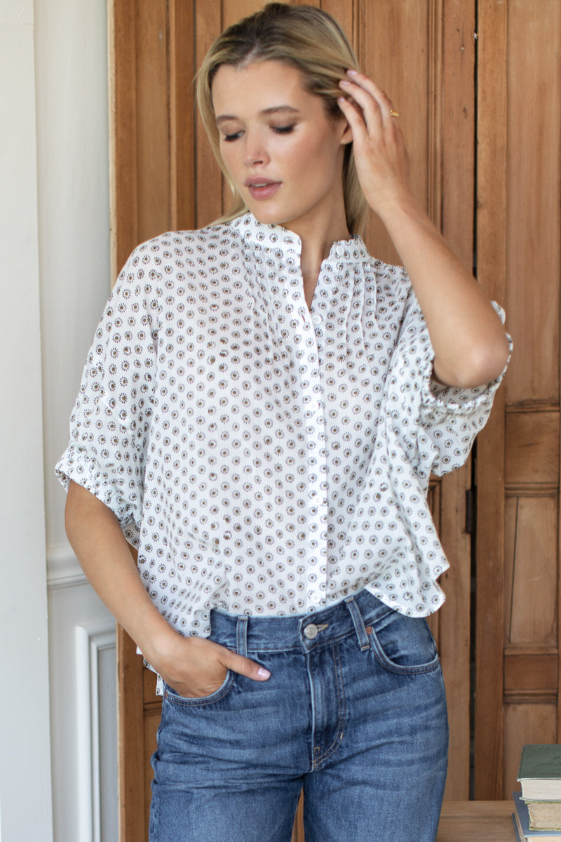 Mandarin Collar Top - Signet Olive Organic